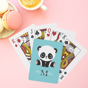 Monogram Cute Panda Aangepast gebubbel Blauw Pokerkaarten