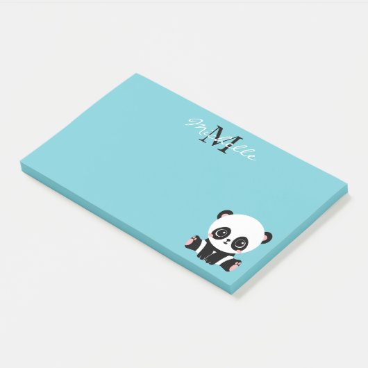 Monogram Cute Panda Aangepast gebubbel Blauw Post-it® Notes (Schuin)