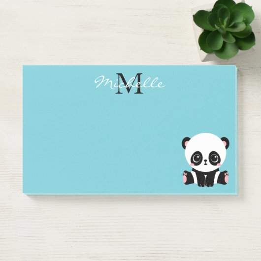 Monogram Cute Panda Aangepast gebubbel Blauw Post-it® Notes (Kantoor)