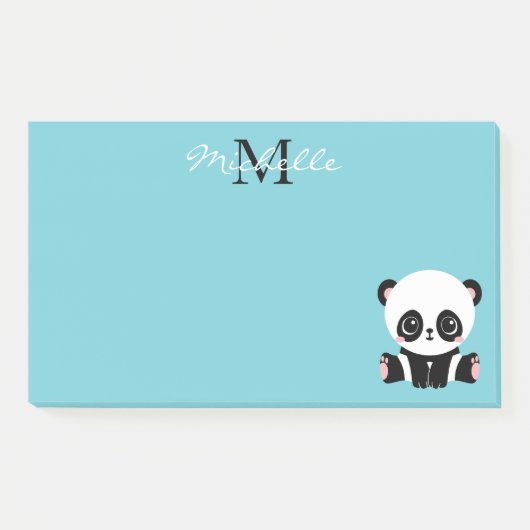Monogram Cute Panda Aangepast gebubbel Blauw Post-it® Notes (Voorkant)