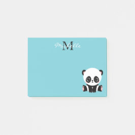 Monogram Cute Panda Aangepast gebubbel Blauw Post-it® Notes