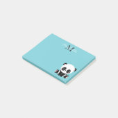Monogram Cute Panda Aangepast gebubbel Blauw Post-it® Notes (Schuin)