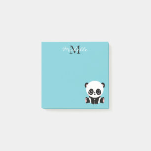 Monogram Cute Panda Aangepast gebubbel Blauw Post-it® Notes