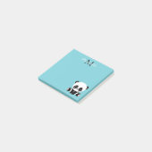 Monogram Cute Panda Aangepast gebubbel Blauw Post-it® Notes (Schuin)