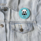 Monogram Cute Panda Aangepast gebubbel Blauw Ronde Button 5,7 Cm (In situ)