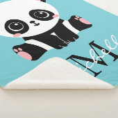 Monogram Cute Panda Aangepast gebubbel Blauw Sherpa Deken (3/4)