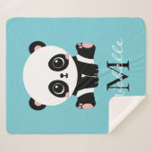 Monogram Cute Panda Aangepast gebubbel Blauw Sherpa Deken (Voorkant (horizontaal))