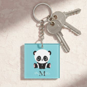 Monogram Cute Panda Aangepast gebubbel Blauw Sleutelhanger