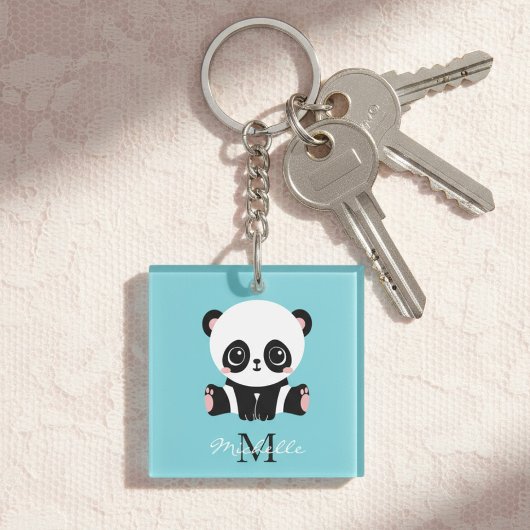 Monogram Cute Panda Aangepast gebubbel Blauw Sleutelhanger