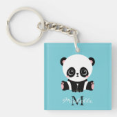 Monogram Cute Panda Aangepast gebubbel Blauw Sleutelhanger (Voorkant)