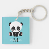 Monogram Cute Panda Aangepast gebubbel Blauw Sleutelhanger (Achterkant)