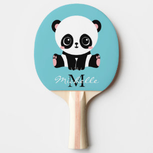Monogram Cute Panda Aangepast gebubbel Blauw Tafeltennisbatje