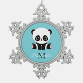 Monogram Cute Panda Aangepast gebubbel Blauw Tin Sneeuwvlok Ornament (Voorkant)