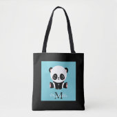 Monogram Cute Panda Aangepast gebubbel Blauw Tote Bag (Voorkant)