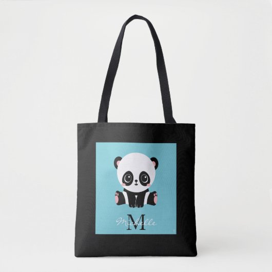 Monogram Cute Panda Aangepast gebubbel Blauw Tote Bag (Voorkant)