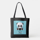 Monogram Cute Panda Aangepast gebubbel Blauw Tote Bag (Achterkant)
