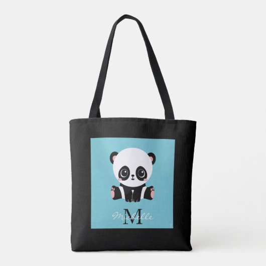 Monogram Cute Panda Aangepast gebubbel Blauw Tote Bag (Achterkant)