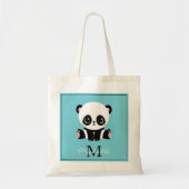 Monogram Cute Panda Aangepast gebubbel Blauw Tote Bag (Voorkant)