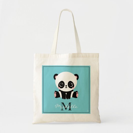 Monogram Cute Panda Aangepast gebubbel Blauw Tote Bag (Voorkant)