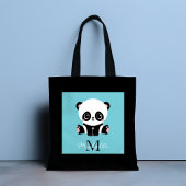 Monogram Cute Panda Aangepast gebubbel Blauw Tote Bag