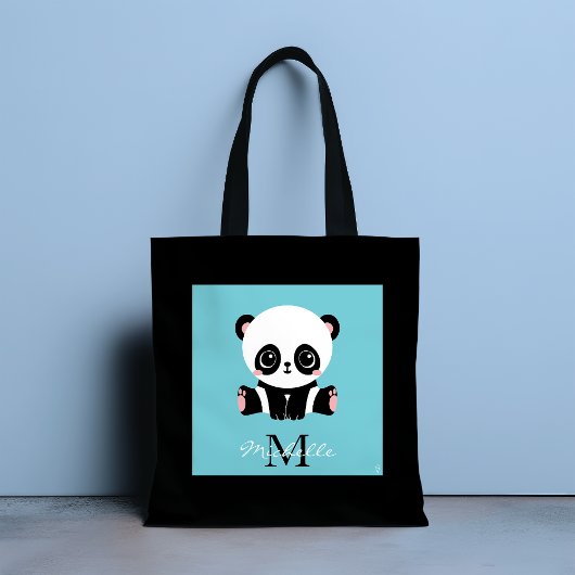 Monogram Cute Panda Aangepast gebubbel Blauw Tote Bag