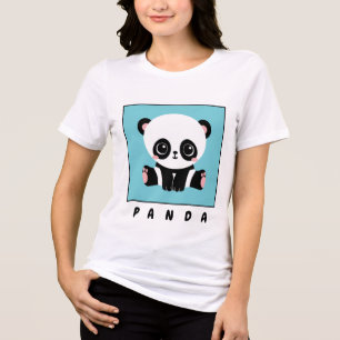 Monogram Cute Panda Aangepast gebubbel Blauw Tri-Blend Shirt