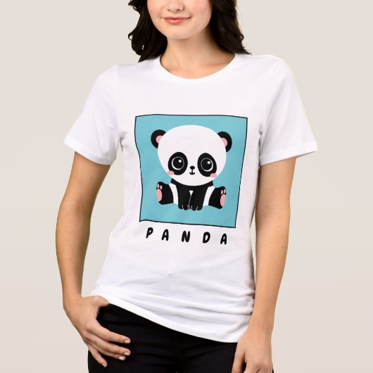 Monogram Cute Panda Aangepast gebubbel Blauw Tri-Blend Shirt (Voorkant)