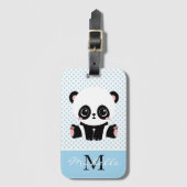 Monogram Cute Panda Beer Gepersonaliseerde Polka D Bagagelabel (Voorkant (verticaal))