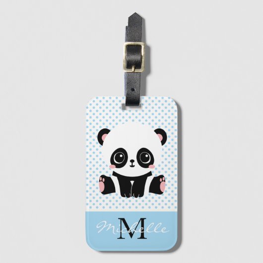 Monogram Cute Panda Beer Gepersonaliseerde Polka D Bagagelabel (Voorkant (verticaal))