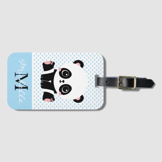 Monogram Cute Panda Beer Gepersonaliseerde Polka D Bagagelabel (Voorkant (horizontaal))