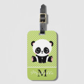 Monogram Cute Panda Beer Gepersonaliseerde Polka D Bagagelabel (Voorkant (verticaal))