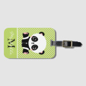 Monogram Cute Panda Beer Gepersonaliseerde Polka D Bagagelabel (Voorkant (horizontaal))