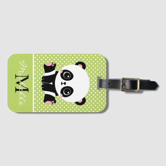 Monogram Cute Panda Beer Gepersonaliseerde Polka D Bagagelabel (Voorkant (horizontaal))
