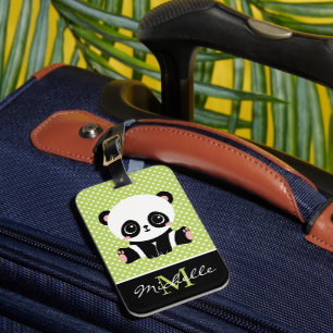 Monogram Cute Panda Beer Gepersonaliseerde Polka D Bagagelabel