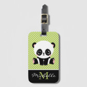 Monogram Cute Panda Beer Gepersonaliseerde Polka D Bagagelabel (Voorkant (verticaal))