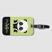 Monogram Cute Panda Beer Gepersonaliseerde Polka D Bagagelabel (Voorkant (horizontaal))