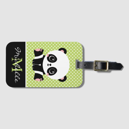 Monogram Cute Panda Beer Gepersonaliseerde Polka D Bagagelabel (Voorkant (horizontaal))