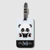 Monogram Cute Panda Beer Gepersonaliseerde Polka D Bagagelabel (Voorkant (verticaal))