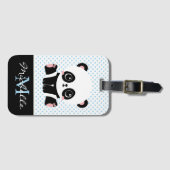 Monogram Cute Panda Beer Gepersonaliseerde Polka D Bagagelabel (Voorkant (horizontaal))