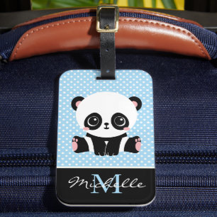 Monogram Cute Panda Beer Gepersonaliseerde Polka D Bagagelabel