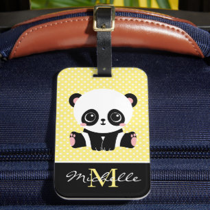 Monogram Cute Panda Beer Gepersonaliseerde Polka D Bagagelabel