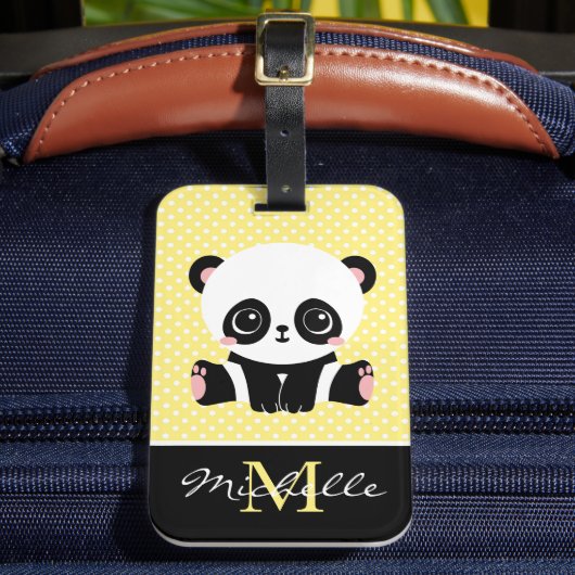 Monogram Cute Panda Beer Gepersonaliseerde Polka D Bagagelabel (Voorkant Insitu 2)
