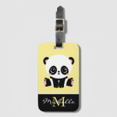 Monogram Cute Panda Beer Gepersonaliseerde Polka D Bagagelabel (Voorkant (verticaal))