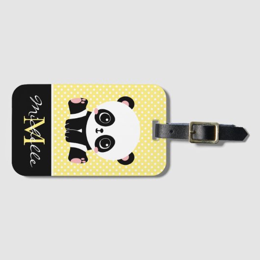 Monogram Cute Panda Beer Gepersonaliseerde Polka D Bagagelabel (Voorkant (horizontaal))
