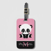 Monogram Cute Panda Beer Gepersonaliseerde Polka D Bagagelabel (Voorkant (verticaal))