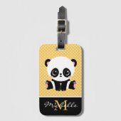 Monogram Cute Panda Beer Gepersonaliseerde Polka D Bagagelabel (Voorkant (verticaal))