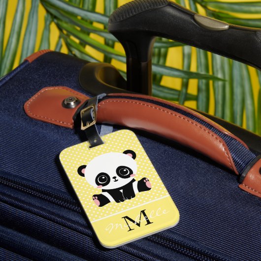 Monogram Cute Panda Beer Gepersonaliseerde Polka D Bagagelabel (Voorkant Insitu 1)