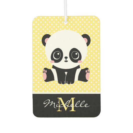 Monogram Cute Panda Beer Gepersonaliseerde Polka D Luchtverfrisser (Voorkant)