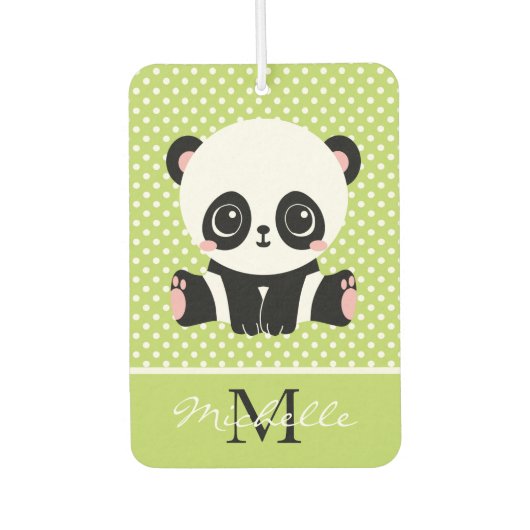 Monogram Cute Panda Beer Gepersonaliseerde Polka D Luchtverfrisser (Voorkant)