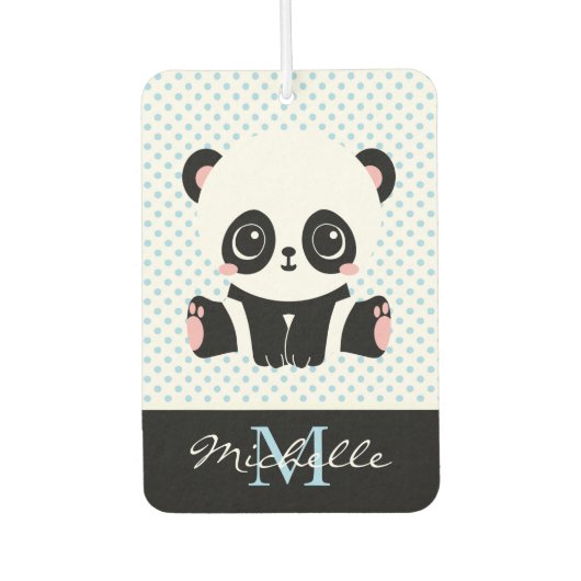 Monogram Cute Panda Beer Gepersonaliseerde Polka D Luchtverfrisser (Voorkant)
